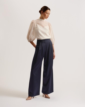 Pantalon Ted Baker Satin Wide Leg Tailored Bleu Marine Femme | CBI-40526523